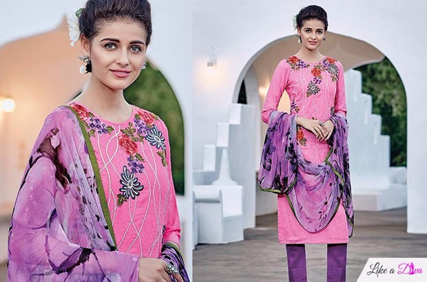 Pink Purple Embroidered Designer Salwar Suit
